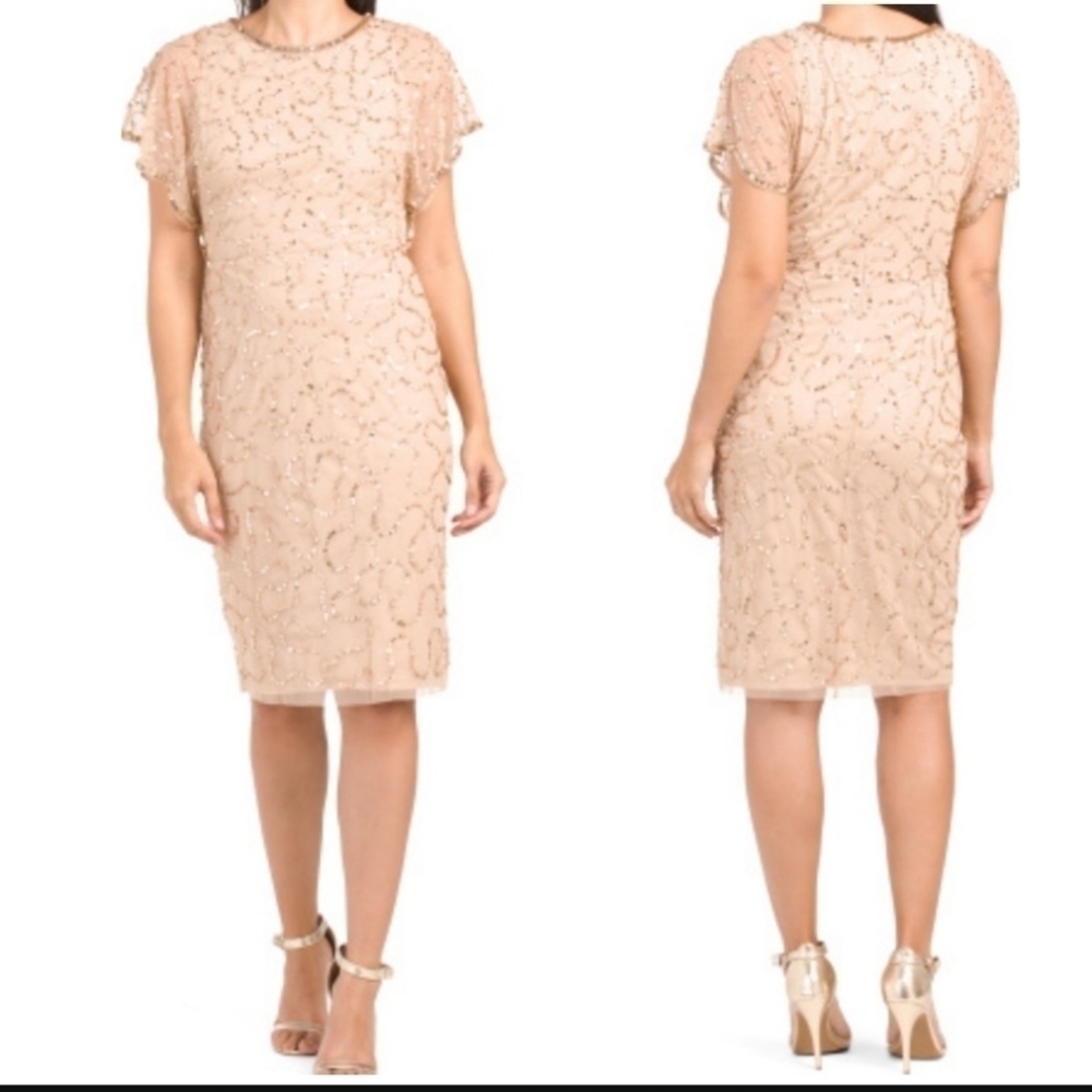 Adrianna Pappel Flutter Sleeves Beaded Dress